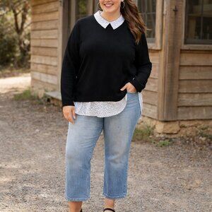 NWOT Adrianna Papell Black Layered Sweater With Dotted Collar Size XLg Academia